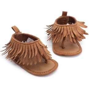 Enhill Infant Newborn Baby Girl Summer Anti-Slip Soft Sole Crib Shoes Tassel Moccasin Sandal (Khaki, Infant, Women, 6 Months, Age Range, US Footwear Size System, 12 Months, Medium) in Kuwait