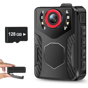 Body Camera with Audio and Video Recording: 1080P FHD Body Cam, 128GB Wearable Pocket Camera, Night Vision, 10HR Battery, 2.0" Screen Bodycam for Work, Outdoor, Travel, Fishing, Pet Walking in Kuwait
