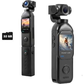 Vlogging Camera, FHD 1080P Touch Screen Pocket Body Cam with Dual Adjust Rotated Lens, External Fast Charger Battery Handle, 32GB Card Included in Kuwait