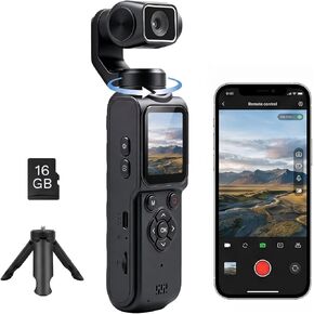 4K Vlogging Camera for YouTube Handheld Action Camera Mini Bodycam | 4K Video Recording&75MP Photo | Rotating Lens&Face Tracking | 1.72in Touchscreen | Bluetooth | Tripod, Lanyard and 16GB Card in Kuwait