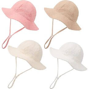 4 Pack Muslin Baby Sun Hat UPF 50+ Sun Protection Wide Brim Bucket Hat Summer Beach Hats for Toddler Infant Boys Girls in Kuwait