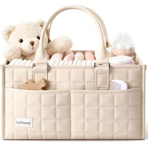 Baby Diaper Caddy Organizer, Portable Nursery Storage Basket with Handle for Newborn Boy or Girl, Gift for Baby Shower Essentials, Registry Must Have Bag, Caddie Car Organizer, Beige in Saudi Arabia
