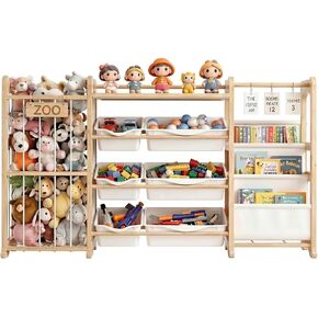 3-in-1 Toy Storage Organizer with Bookshelf Stuffed Animal Storage and 6 Storage Bins Large Wooden Kid Toddler Toy Shelf for Playroom Bedroom Nursery Anti Tip Easy Clean in Kuwait