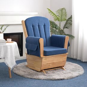 Natural Wood Glider Rocker Chair, Silent Smooth Gliding Nursery Rocking Chair with Solid Hardwood Base, Safety Design, Comfy Cushion for Baby Feeding, Nursery, Living Room, Bedroom, Blue in Kuwait