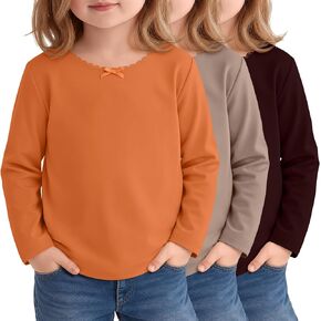 3 Pack Toddler Girls Long Sleeve Cotton Shirts Crew Neck Lace Trim Bow Baby Cute Tops Casual Soft Baggy 18M-5T in Kuwait