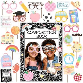 Back to School Photo Props, 28Pcs Back to School Decorations with Composition Notebook Photo Frame Sticks First Day of School Photo Props Welcome Back to School Party Decorations for Classroom Home in Kuwait