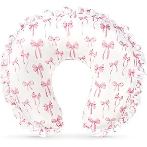 Ruffled Nursing Pillow Cover, Removable Nursing Covers for Breastfeeding Pillows, Stretchy and Soft Fit for Baby Girls Boys Newborn, Pink Bow(Only Cover) in Kuwait