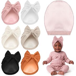 6 Pcs Baby Satin Bonnet for 6-12 Months Infant Silky Satin Lined Stretchy Baby Turban Hats with Bow for Girls Boys in Kuwait