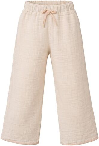 Toddler Girls 100% Cotton Muslin Pants – Lightweight Breathable Elastic Waist Summer Trousers for Girls in Kuwait