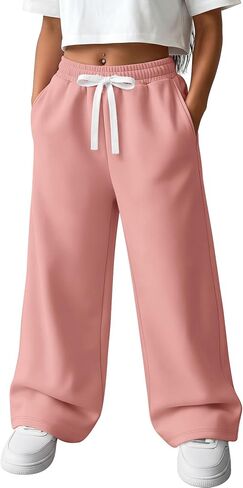 Toddler Girls' Wide Leg Sweatpants Cotton Drawstring Pants Baggy Jogger Trousers with Pockets 18M-5T in Kuwait