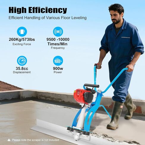 4 Stroke Gas Concrete Wet Screed, 35.8CC 900W Commercial Power Screed Vibratory Screed Gas Power Vibrating Concrete Power Screed Cement Road Construction Suitable for 3.2-16ft Rulers (Steel) in Kuwait
