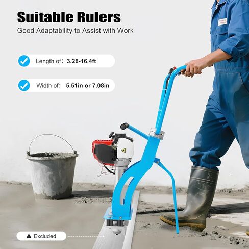 4 Stroke Gas Concrete Wet Screed, 35.8CC 900W Commercial Power Screed Vibratory Screed Gas Power Vibrating Concrete Power Screed Cement Road Construction Suitable for 3.2-16ft Rulers (Steel) in Kuwait