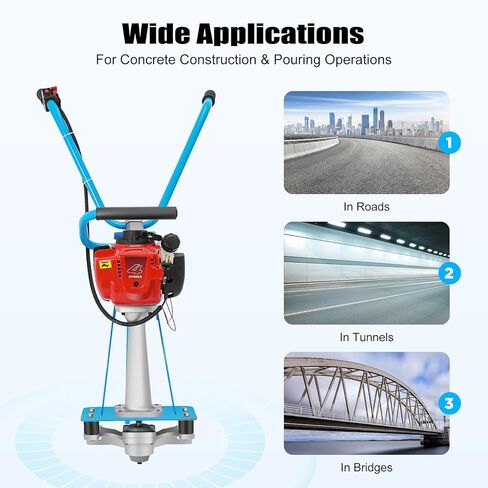 4 Stroke Gas Concrete Wet Screed, 35.8CC 900W Commercial Power Screed Vibratory Screed Gas Power Vibrating Concrete Power Screed Cement Road Construction Suitable for 3.2-16ft Rulers (Steel) in Kuwait