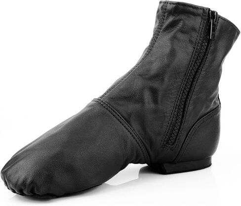 Leather Jazz Shoes Boots for Women Black Dance Boots with Zipper,Suede Split Sole in Kuwait
