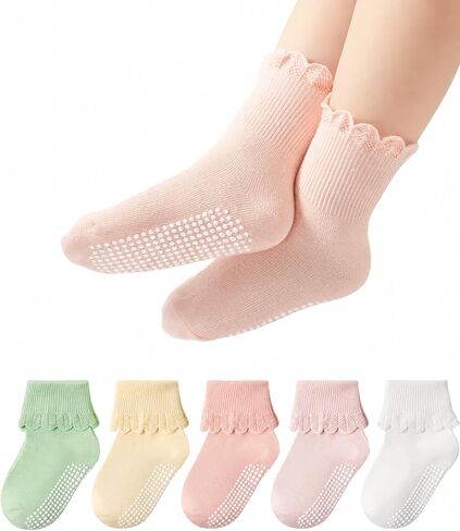 Funjoon Toddler Ruffle Socks for Baby Girl Grip Socks Cute Non-Slip Frilly in Kuwait