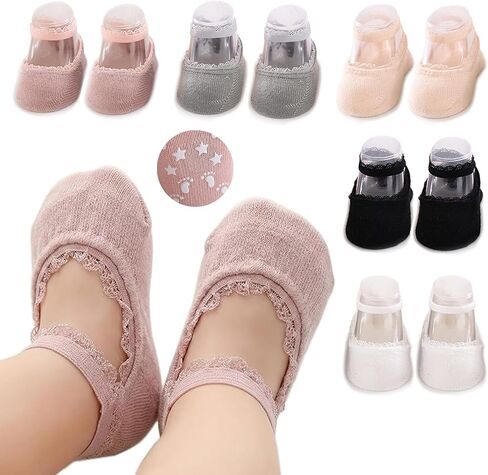 5 Pairs Baby Girls Lace Socks Newborn Soft Cotton Princess Mary Jane Dress Socks Infant Toddler Non Slip Socks in Kuwait