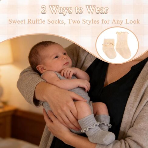 12 Pairs Newborn Baby Socks Ruffle Preemie Turn Cuff Cotton Non-slip Soft Warm Ankle Baby Doll Socks for Infant Girls Hospital Nicu 0-3 Months in Kuwait