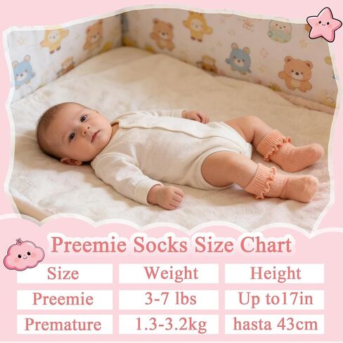 12 Pairs Newborn Baby Socks Ruffle Preemie Turn Cuff Cotton Non-slip Soft Warm Ankle Baby Doll Socks for Infant Girls Hospital Nicu 0-3 Months in Kuwait
