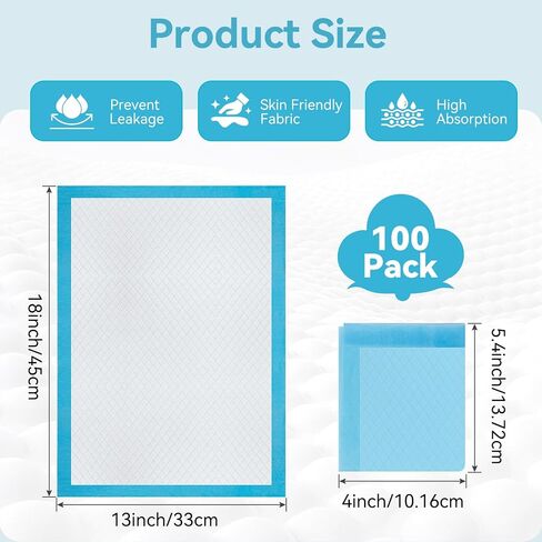 100 Pack Disposable Changing Pad, Super Absorbent Disposable Underpads, Waterproof Leak Proof Diaper Changing Pads, Breathable Incontinence Pad for Adult Child Baby Pets, 13X18 Inch, Blue in Kuwait