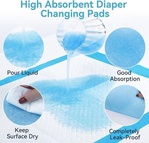 100 Pack Disposable Changing Pad, Super Absorbent Disposable Underpads, Waterproof Leak Proof Diaper Changing Pads, Breathable Incontinence Pad for Adult Child Baby Pets, 13X18 Inch, Blue in Kuwait