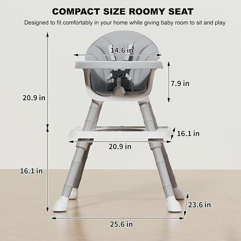 UNICOO 7 in 1 Convertible Baby High Chair, Toddler Highchair Converts to Activity Table and Chair Set, Removable Double Tray, 5-Point Harness, Storage Basket, Building Block Tabletop (Grey) in Kuwait