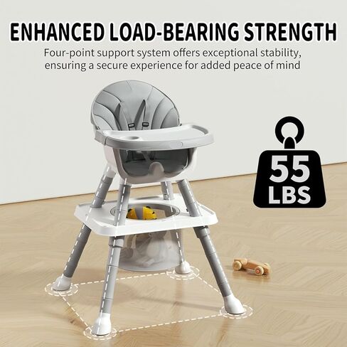 UNICOO 7 in 1 Convertible Baby High Chair, Toddler Highchair Converts to Activity Table and Chair Set, Removable Double Tray, 5-Point Harness, Storage Basket, Building Block Tabletop (Grey) in Kuwait