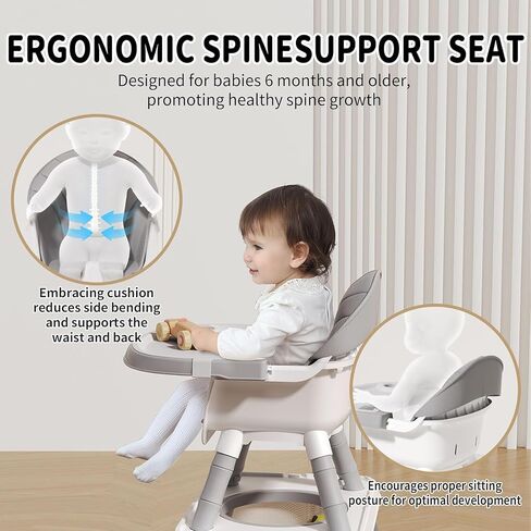 UNICOO 7 in 1 Convertible Baby High Chair, Toddler Highchair Converts to Activity Table and Chair Set, Removable Double Tray, 5-Point Harness, Storage Basket, Building Block Tabletop (Grey) in Kuwait