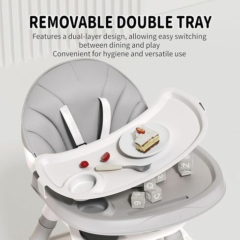 UNICOO 7 in 1 Convertible Baby High Chair, Toddler Highchair Converts to Activity Table and Chair Set, Removable Double Tray, 5-Point Harness, Storage Basket, Building Block Tabletop (Grey) in Kuwait