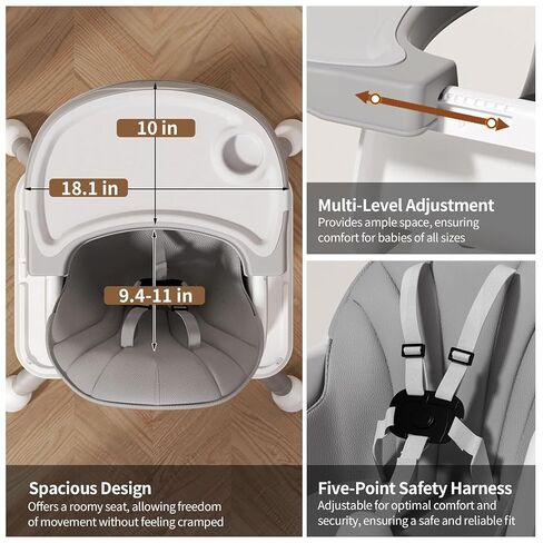 UNICOO 7 in 1 Convertible Baby High Chair, Toddler Highchair Converts to Activity Table and Chair Set, Removable Double Tray, 5-Point Harness, Storage Basket, Building Block Tabletop (Grey) in Kuwait