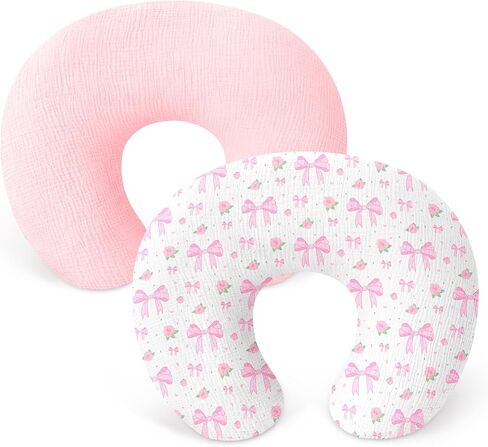 Nursing Pillow Covers 2 Pack, 100% Cotton Soft & Breathable Nursing Cover for Breastfeeding, Pillow Slipcover for Baby Girls Boys, Pink Bow in Kuwait