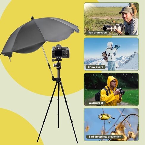 Camera Umbrella for Tripods, 25'' Enlarged Diameter Sun Shade, Adjustable Camera Rain Cover Weather Guard Umbrella for Outdoor Photographing, Filming, Live Streaming (Black) in Kuwait