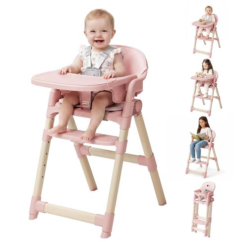 High Chair for Babies and Toddlers, Convertible Baby High Chair with Easy Clean Removable Tray, Multi-Use Foldable Highchair with Adjustable Legs (Beige) in Kuwait