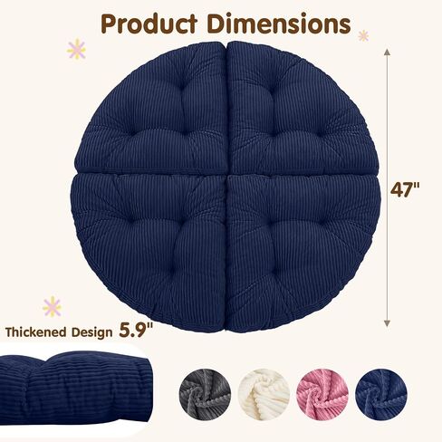 blue page Round Kids Play Mat 5.9 in Thick, 6-in-1 Circle Nursery Rug | Reversible Corduroy Padded Playmat for Ages 3+, Comfy Floor Rug for Nursery Playroom Reading Corner, Large Nap Mat 47x47 In in Kuwait