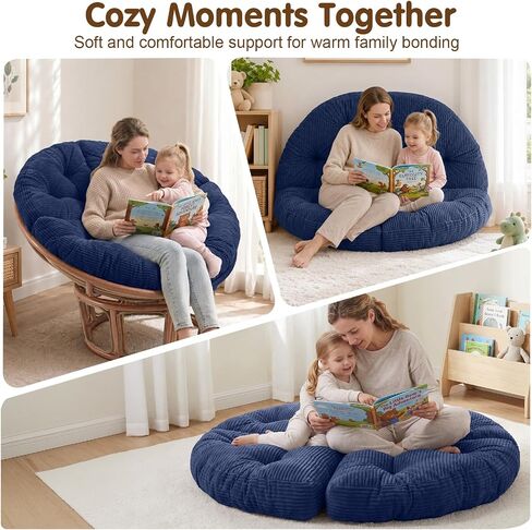 blue page Round Kids Play Mat 5.9 in Thick, 6-in-1 Circle Nursery Rug | Reversible Corduroy Padded Playmat for Ages 3+, Comfy Floor Rug for Nursery Playroom Reading Corner, Large Nap Mat 47x47 In in Kuwait
