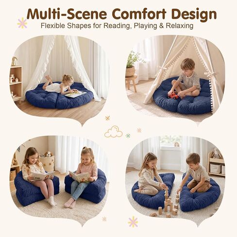 blue page Round Kids Play Mat 5.9 in Thick, 6-in-1 Circle Nursery Rug | Reversible Corduroy Padded Playmat for Ages 3+, Comfy Floor Rug for Nursery Playroom Reading Corner, Large Nap Mat 47x47 In in Kuwait
