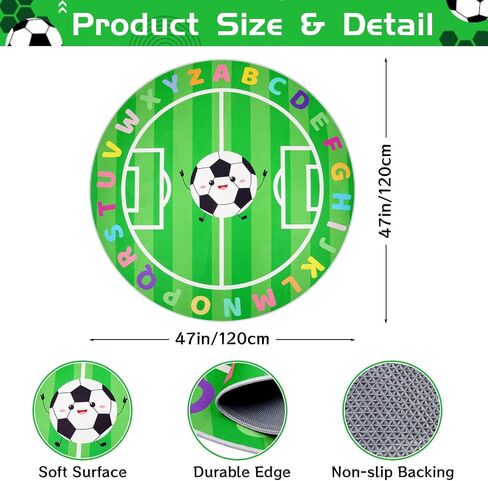 ABC Circle Rug, 4ft Playroom Rug with Soccer & ABC Alphabet, Soft Soccer Rugs for Kids, Non-Slip Circle Rugs for Baby, Toddlers, Boys Girls in Kuwait