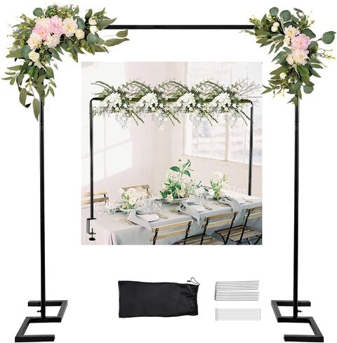8.2 FT Wedding Arch Rectangle Stand Square Backdrop Stand, Extra Clamps to Table Rod Stand, Adjustable Photo Booth Background Kit, Balloon Arch Stand for Valentines Day Birthday Baby Shower Decor in Kuwait