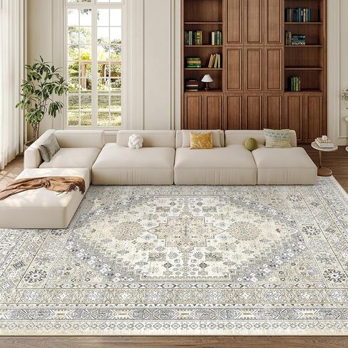 سجاد منطقة zesthome مقاس 8 × 10 لغرفة المعيشة، سجاد قابل للغسل ومقاوم للبقع وغير قابل للانزلاق، سجادة منطقة كبيرة عتيقة (بيج، 8 × 10 بوصة) in Kuwait