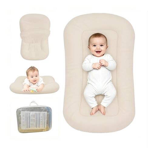 Baby Lounger for Newborn, Bionic Design Baby Lounger, Soft Organic Cotton Breathable Lounger for Infants 0-24 Months (Cream Grey) in Kuwait