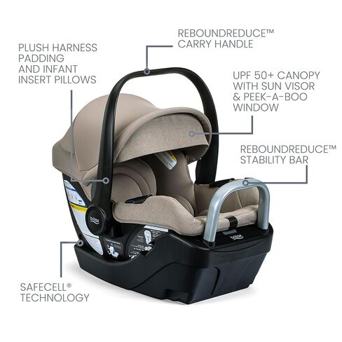 Britax Willow S Infant Car Seat with Alpine Base — Teak | Rear Facing Lightweight Baby Car Seat With ClickTight for Easy Installation, Naturally Flame-Retardant SafeWash Fabrics in Kuwait