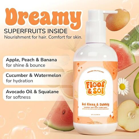 floof & sol Baby Shampoo and Body Wash, 10 Oz, Non-Tear Kids Shampoo for Sensitive Skin, Head-to-Toe Cleanser for Newborns and Toddlers, with Avocado Oil, Squalane & Superfruit Extracts in Kuwait