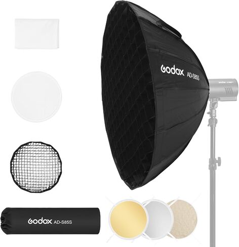 Godox AD-S60S Softbox Godox Mount Softbox 60cm/23.6inch with Grid Diffusers Reflector Carry Bag for AD400 Pro AD300 Pro Strobe Flash and ML100bi ML100R ML80BI ML150BI ML60II Bi ML30 LED Light in Kuwait