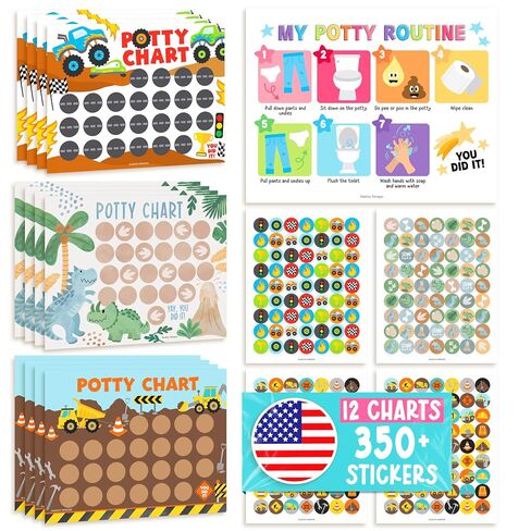 Hadley Designs Potty Training Chart for Toddler Boys - Bundle Sticker Chart for Kids Potty Training Rewards, Sticker Potty Chart for Toddlers Boys, Toilet Stickers Reward Chart for Kids 3 Fun Designs in Kuwait