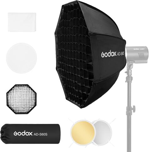 Godox AD-S60S Softbox Godox Mount Softbox 60cm/23.6inch with Grid Diffusers Reflector Carry Bag for AD400 Pro AD300 Pro Strobe Flash and ML100bi ML100R ML80BI ML150BI ML60II Bi ML30 LED Light in Kuwait