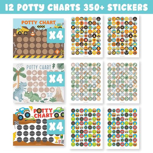 Hadley Designs Potty Training Chart for Toddler Boys - Bundle Sticker Chart for Kids Potty Training Rewards, Sticker Potty Chart for Toddlers Boys, Toilet Stickers Reward Chart for Kids 3 Fun Designs in Kuwait