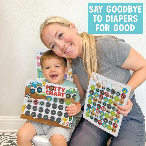 Hadley Designs Potty Training Chart for Toddler Boys - Bundle Sticker Chart for Kids Potty Training Rewards, Sticker Potty Chart for Toddlers Boys, Toilet Stickers Reward Chart for Kids 3 Fun Designs in Kuwait