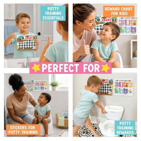 Hadley Designs Potty Training Chart for Toddler Boys - Bundle Sticker Chart for Kids Potty Training Rewards, Sticker Potty Chart for Toddlers Boys, Toilet Stickers Reward Chart for Kids 3 Fun Designs in Kuwait