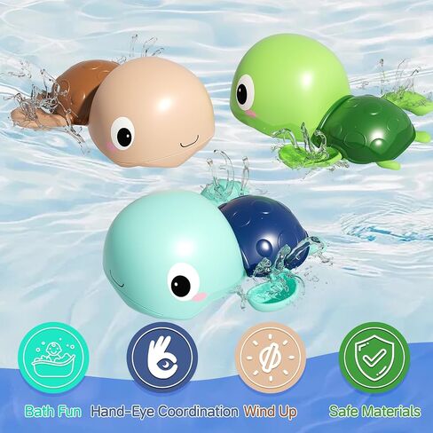 Wind Up Bath Toys for Toddlers 1-3, Swimming Turtle Baby Bathtub Toys for 1+ Year Old Boys and Girls, Floating Water and Pool Toys for Kids, 3 Pack in Kuwait