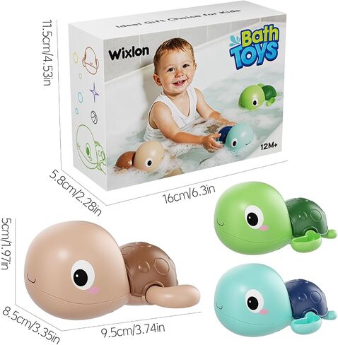 Wind Up Bath Toys for Toddlers 1-3, Swimming Turtle Baby Bathtub Toys for 1+ Year Old Boys and Girls, Floating Water and Pool Toys for Kids, 3 Pack in Kuwait