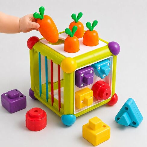 Montessori Activity Cube Toys for Baby, 6-in-1 Shape Sorting Toy, Fine Motor Learning Game for Toddlers 1-3 in Kuwait